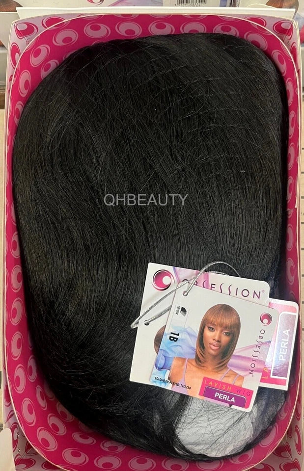 Obsession Synthetic Lavish Straight Long Bob Bangs 100% Hand Tied Hair Wig- PERLA