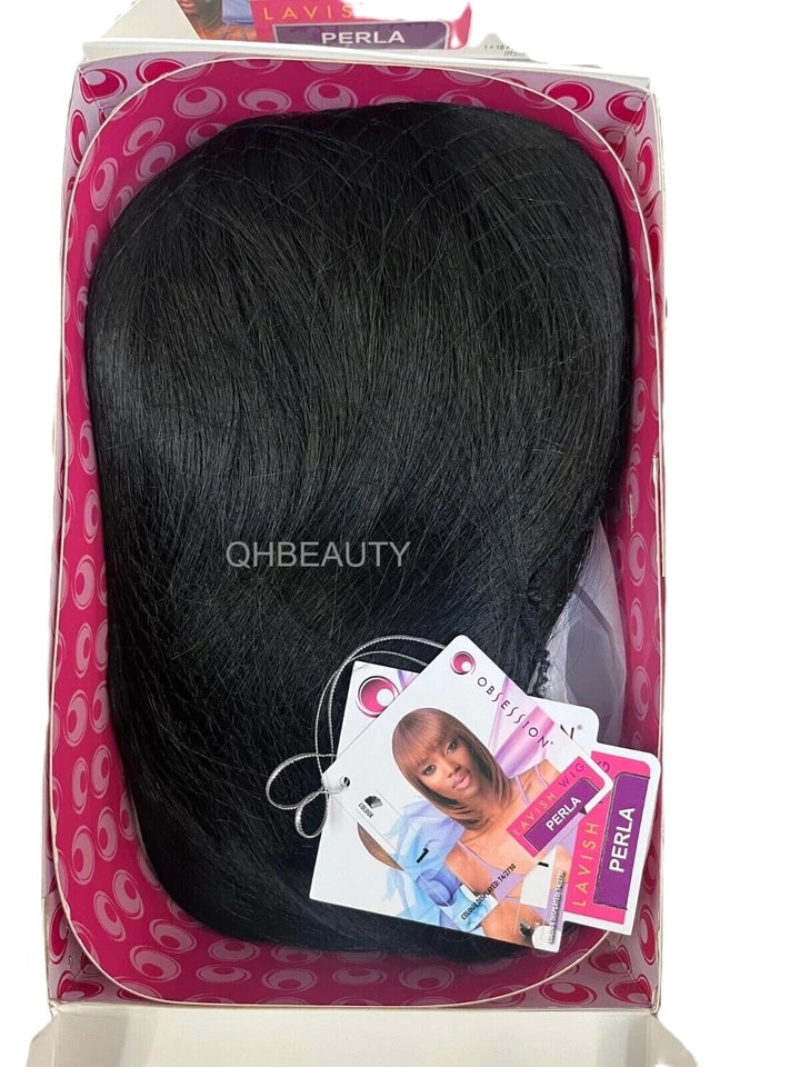 Obsession Synthetic Lavish Straight Long Bob Bangs 100% Hand Tied Hair Wig- PERLA
