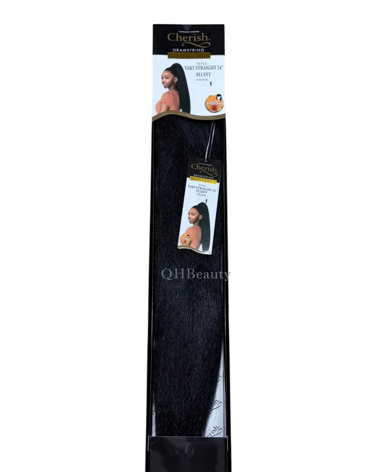 Cherish Synthetic Long Drawstring Ponytail – Yaky Straight 24" Fluffy