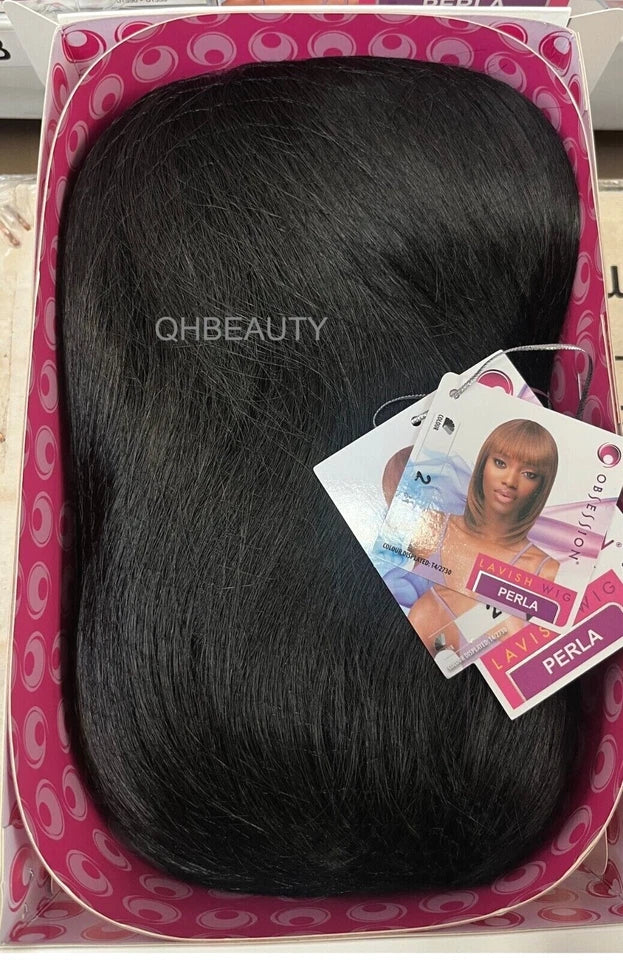 Obsession Synthetic Lavish Straight Long Bob Bangs 100% Hand Tied Hair Wig- PERLA