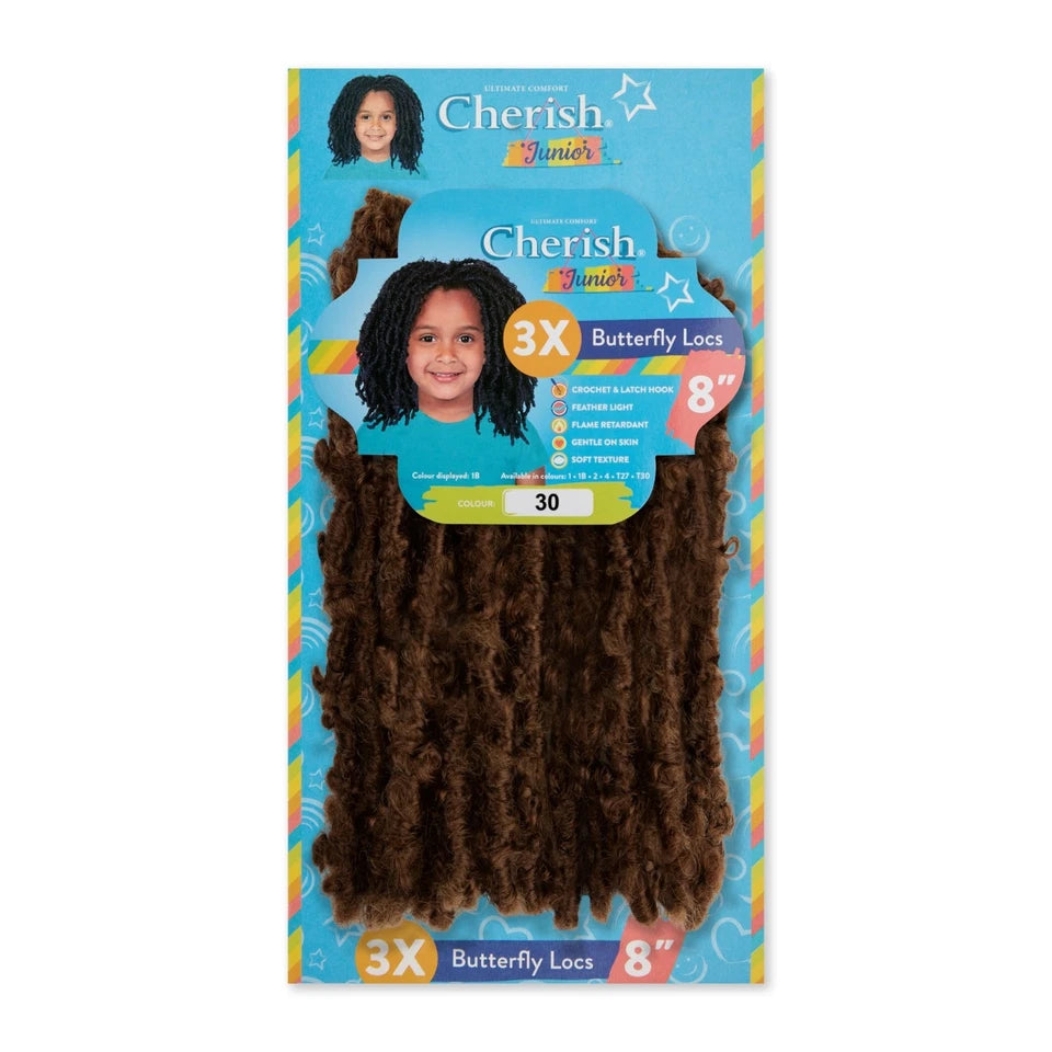 Cherish Synthetic Junior Crochet Braid Hair Extension – 3X Butterfly Locs 8"