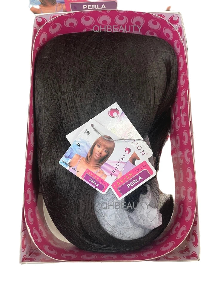 Obsession Synthetic Lavish Straight Long Bob Bangs 100% Hand Tied Hair Wig- PERLA