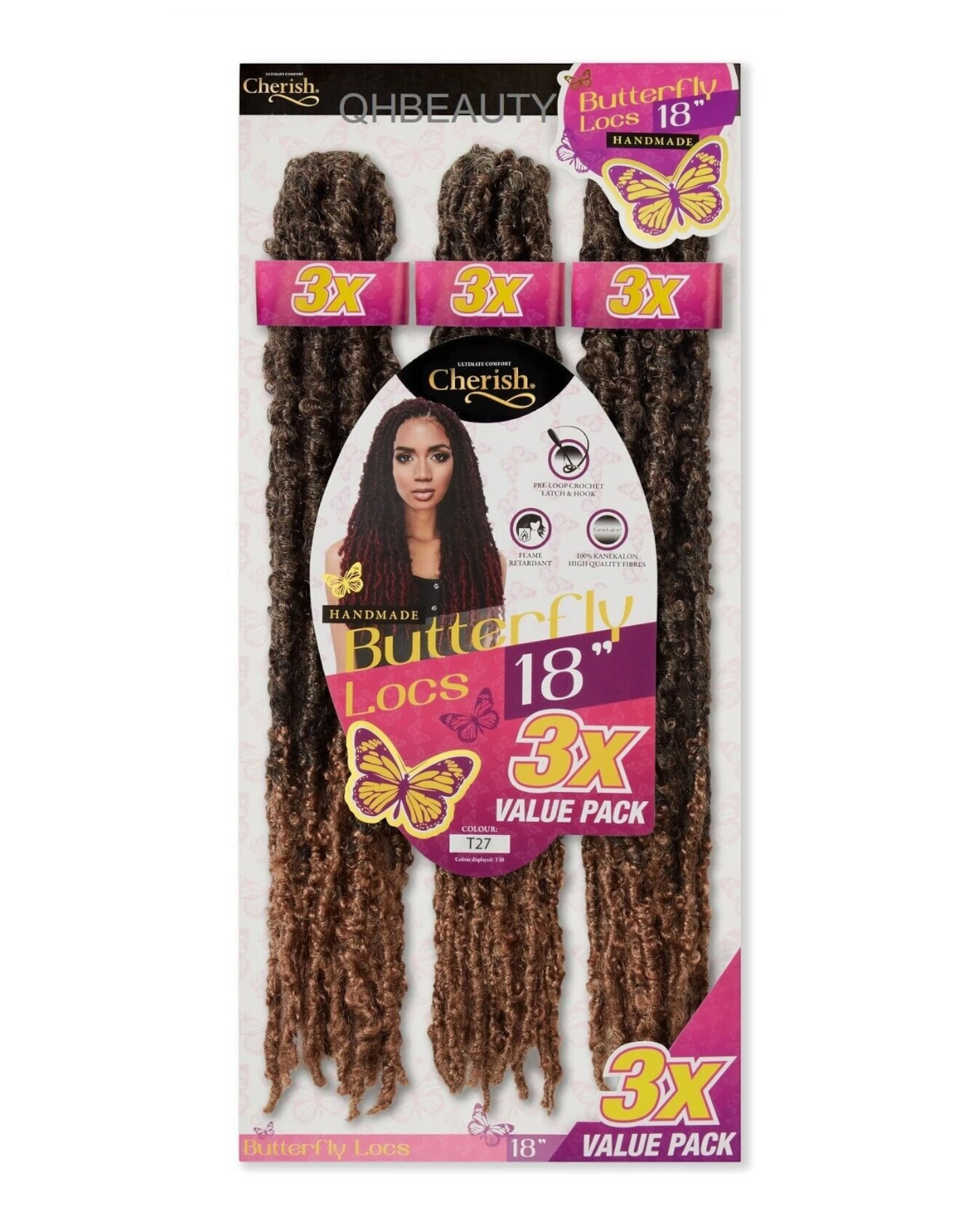 CHERISH SYNTHETIC CROCHET HAIR EXTENSION PRE LOOP BRAID - 3 X BUTTERFLY LOC 18''