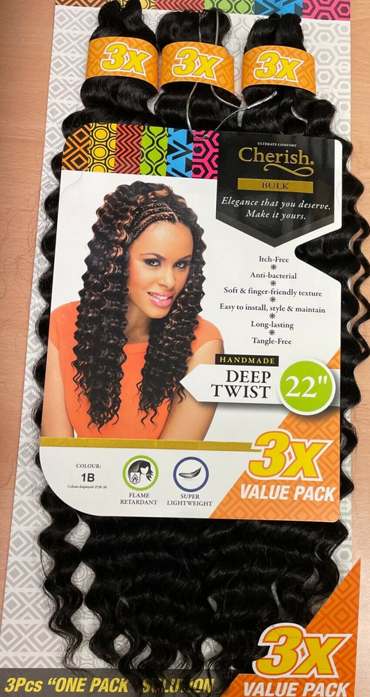 Cherish Synthetic Crochet Braid Hair Extension Handmade  3 x Deep Twist 22"