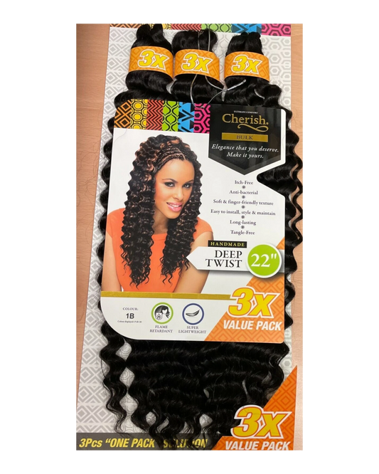 Cherish Synthetic Crochet Braid Hair Extension Handmade  3 x Deep Twist 22"