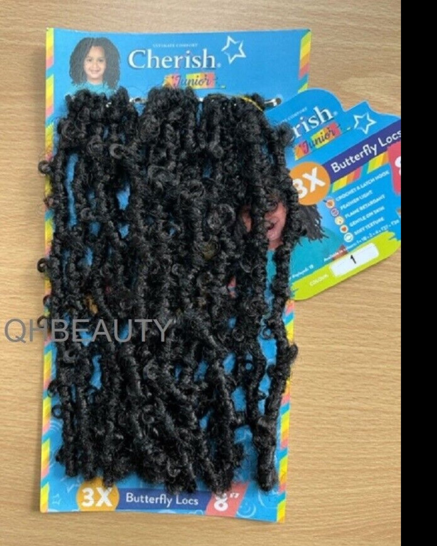 CHERISH SYNTHETIC JUNIOR KIDS CROCHET BRAID HAIR EXTENSION - 3 X BUTTERFLY LOCS 8 ''