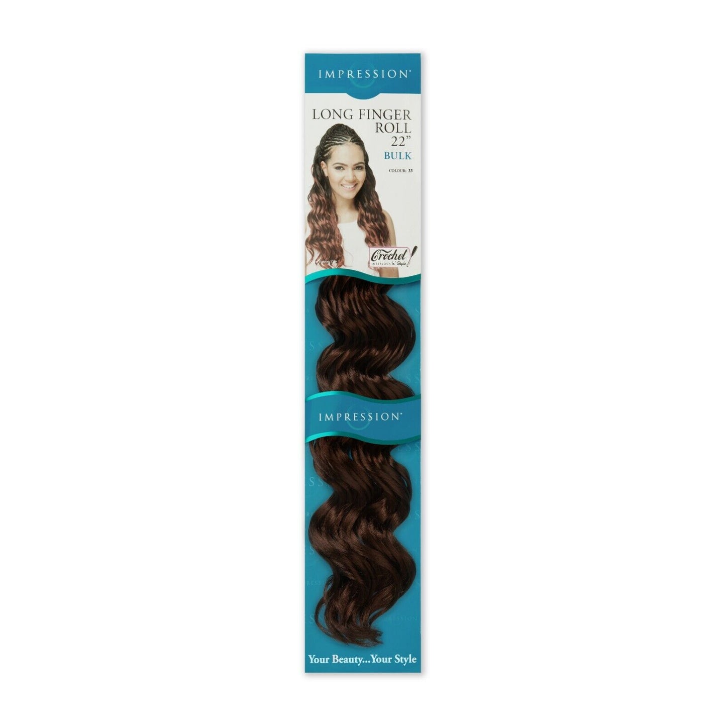 IMPRESSION SYNTHETIC HAIR EXTENSION CROCHET CURLY BRAID - LONG FINGER ROLL 22"