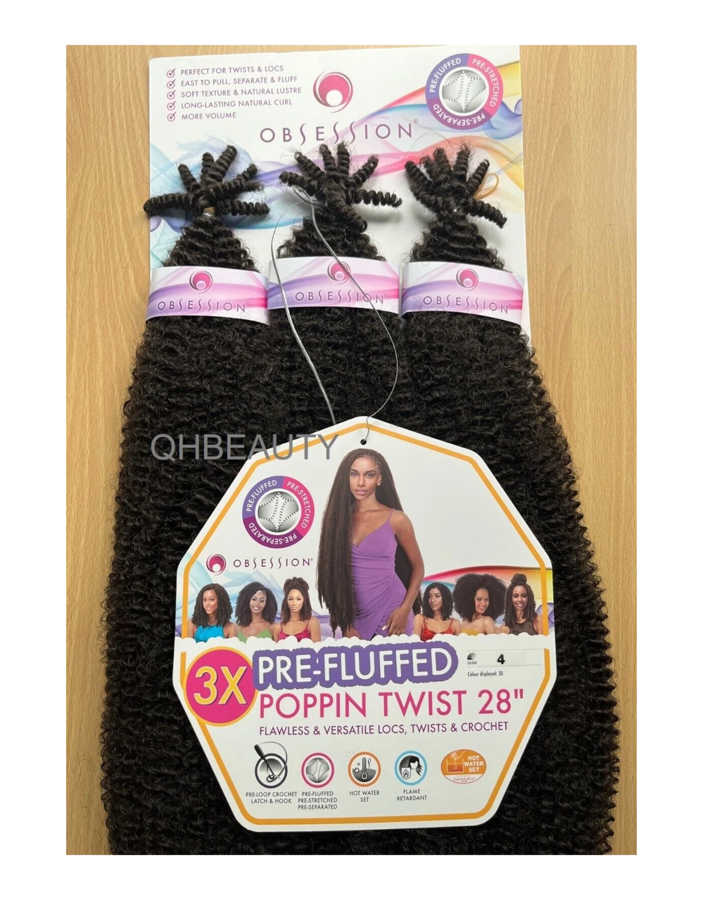 OBSESSION SYNTHETIC CROCHET BRAID 3X PRE-FLUFFED - POPPIN TWIST 28 INCHES