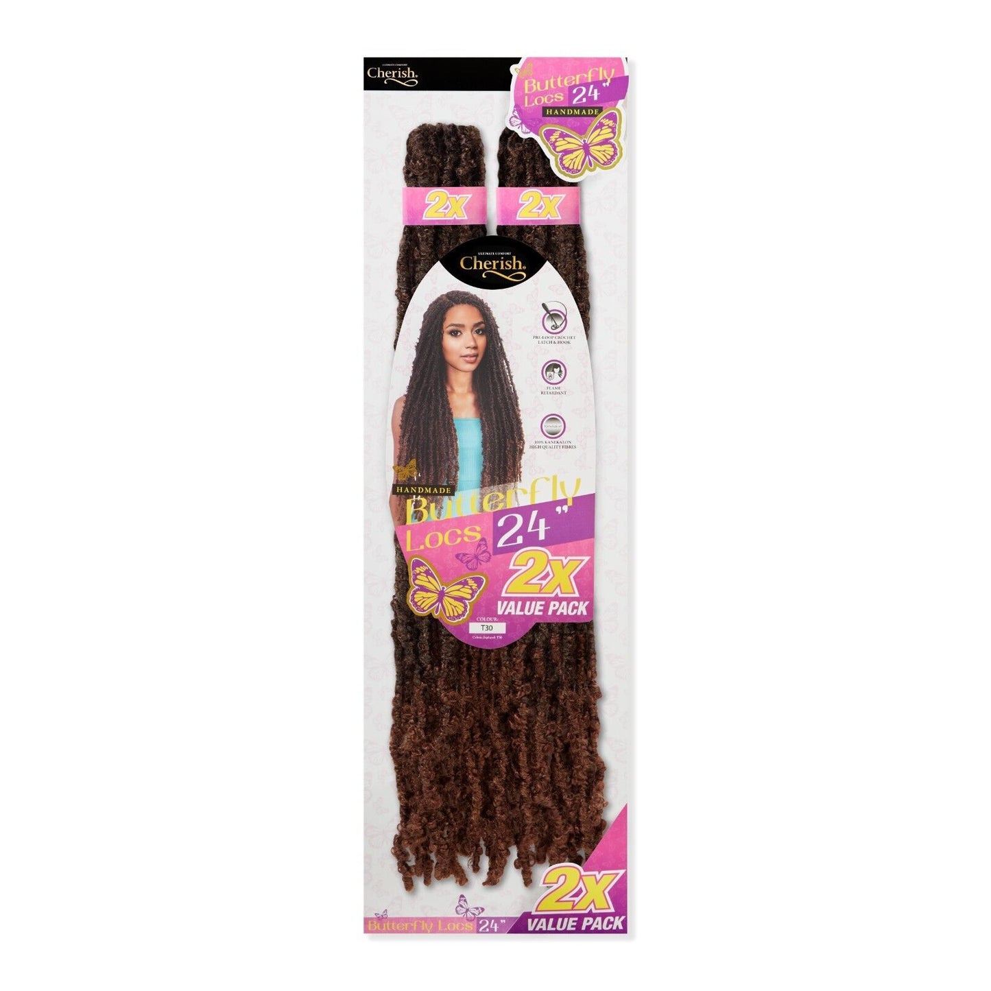 CHERISH SYNTHETIC CROCHET LONG HAIR EXTENSION PRE LOOP BRAID - BUTTERFLY LOC 24"