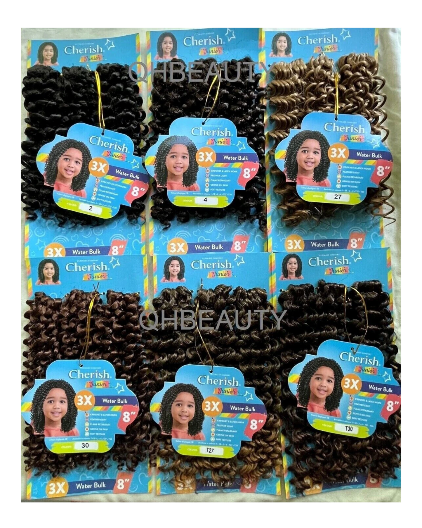 CHERISH SYNTHETIC JUNIOR KIDS CROCHET BRAID HAIR EXTENSION - 3 X WATER BULK 8''