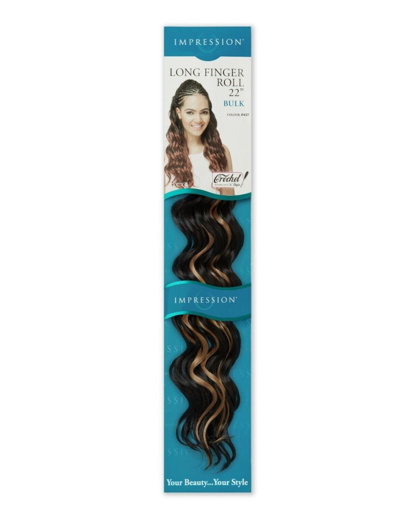 IMPRESSION SYNTHETIC HAIR EXTENSION CROCHET CURLY BRAID - LONG FINGER ROLL 22"