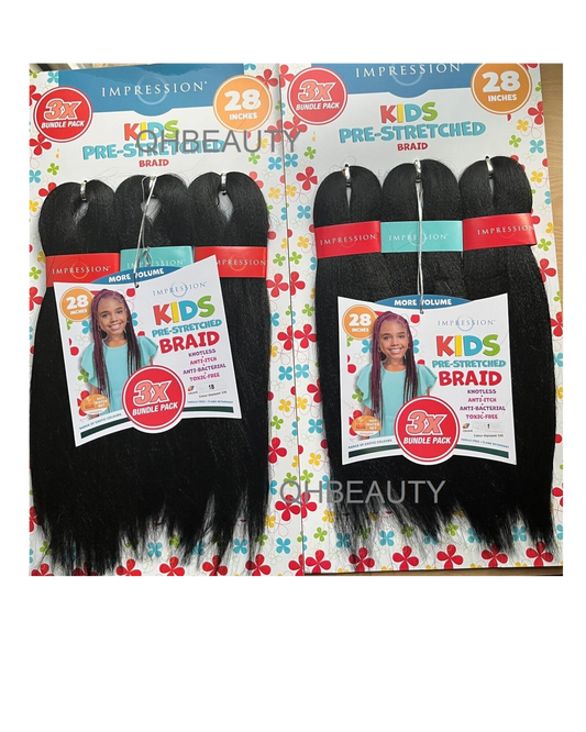 IMPRESSION SYNTHETIC KIDS CROCHET HAIR EXTENSION PRE STRETCHED BRAID 28 /  14 ''