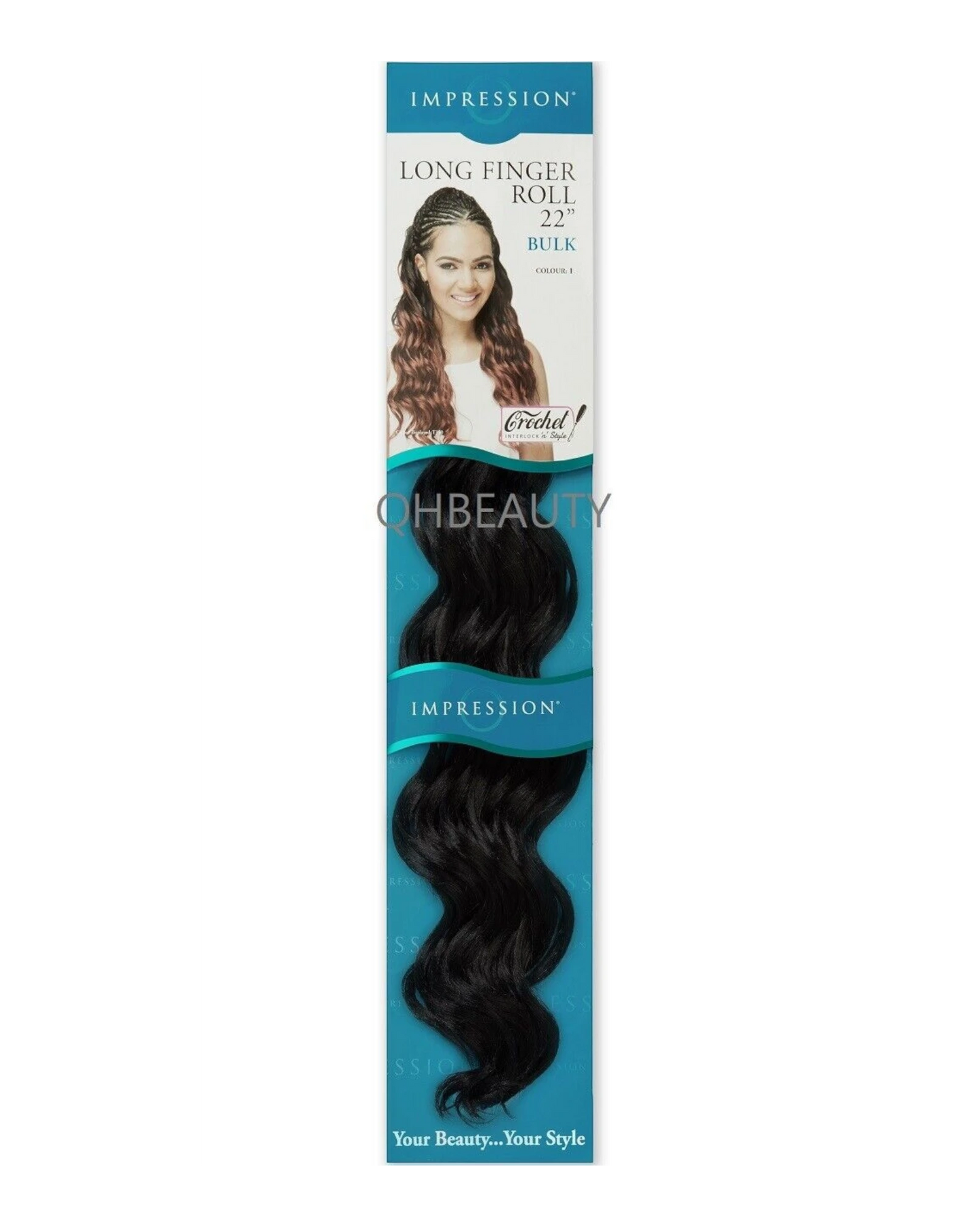 IMPRESSION SYNTHETIC HAIR EXTENSION CROCHET CURLY BRAID - LONG FINGER ROLL 22"