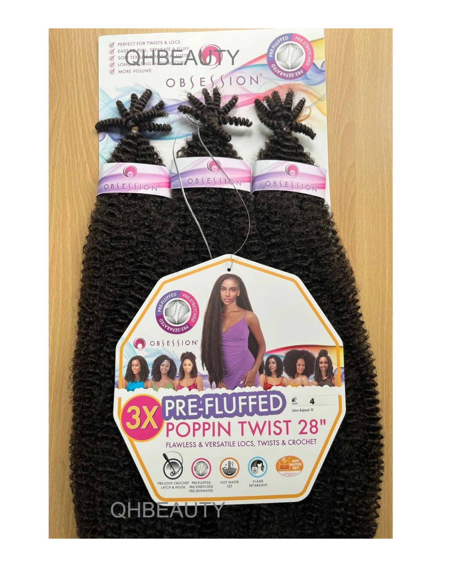 OBSESSION SYNTHETIC CROCHET BRAID 3X PRE-FLUFFED - POPPIN TWIST 28 INCHES