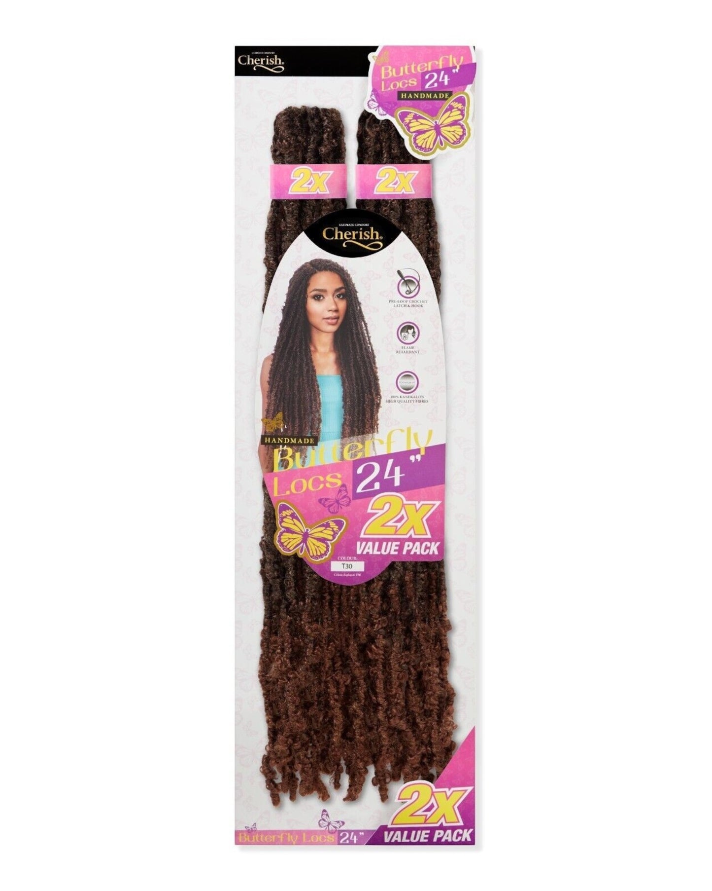 CHERISH SYNTHETIC CROCHET LONG HAIR EXTENSION PRE LOOP BRAID - BUTTERFLY LOC 24"