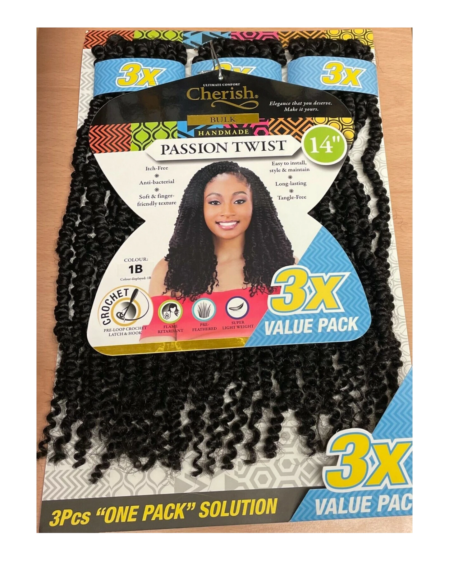 Cherish Synthetic Crochet Braid Hair Extension Handmade  3 x Passion Twist 14"
