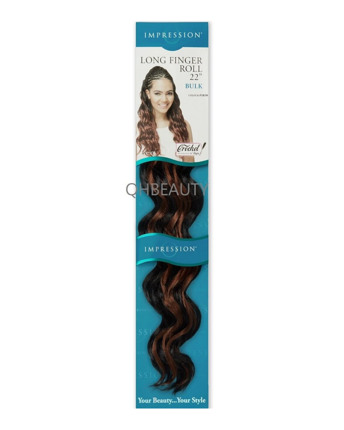 IMPRESSION SYNTHETIC HAIR EXTENSION CROCHET CURLY BRAID - LONG FINGER ROLL 22"