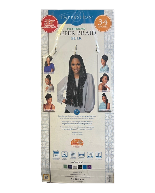 Impression Synthetic Pre-Stretched Crochet Hair Extensions - Super Braid 34 "