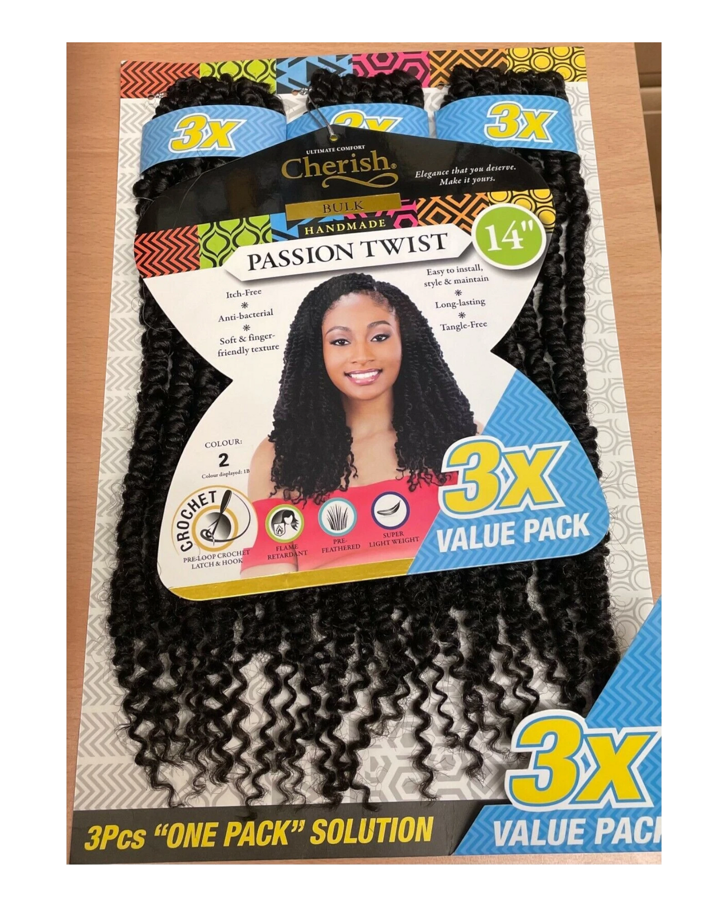 Cherish Synthetic Crochet Braid Hair Extension Handmade  3 x Passion Twist 14"