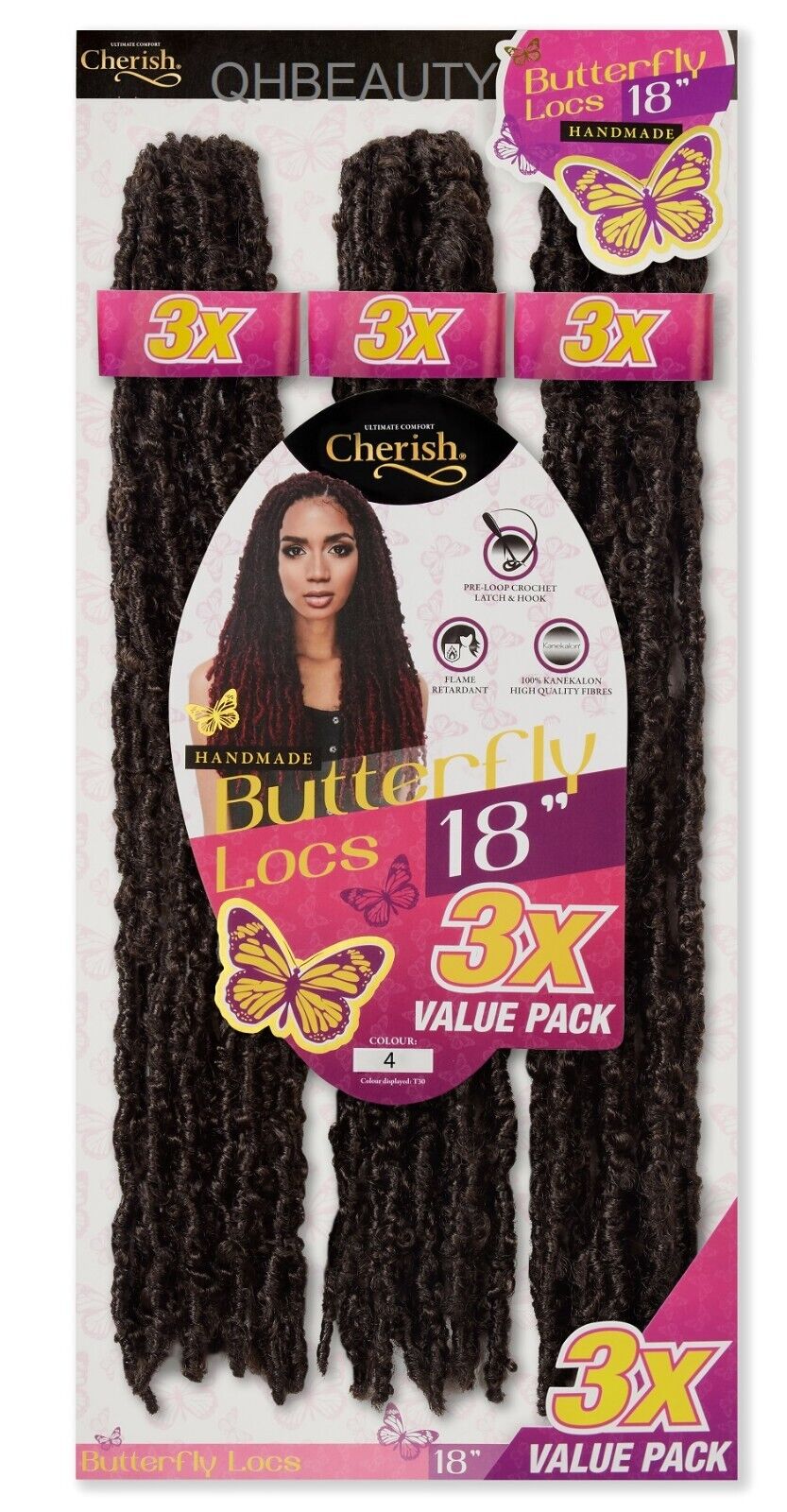 CHERISH SYNTHETIC CROCHET HAIR EXTENSION PRE LOOP BRAID - 3 X BUTTERFLY LOC 18''