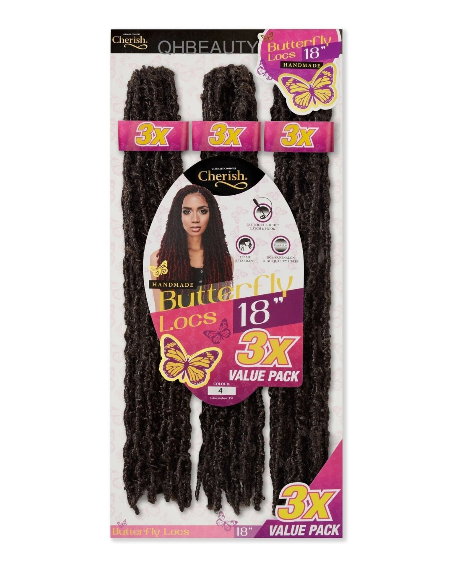 CHERISH SYNTHETIC CROCHET HAIR EXTENSION PRE LOOP BRAID - 3 X BUTTERFLY LOC 18''