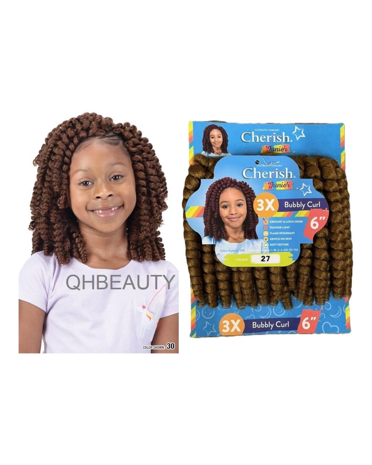 CHERISH SYNTHETIC JUNIOR KIDS CROCHET BRAID HAIR EXTENSION - BUBBLY CURL 6 INCH
