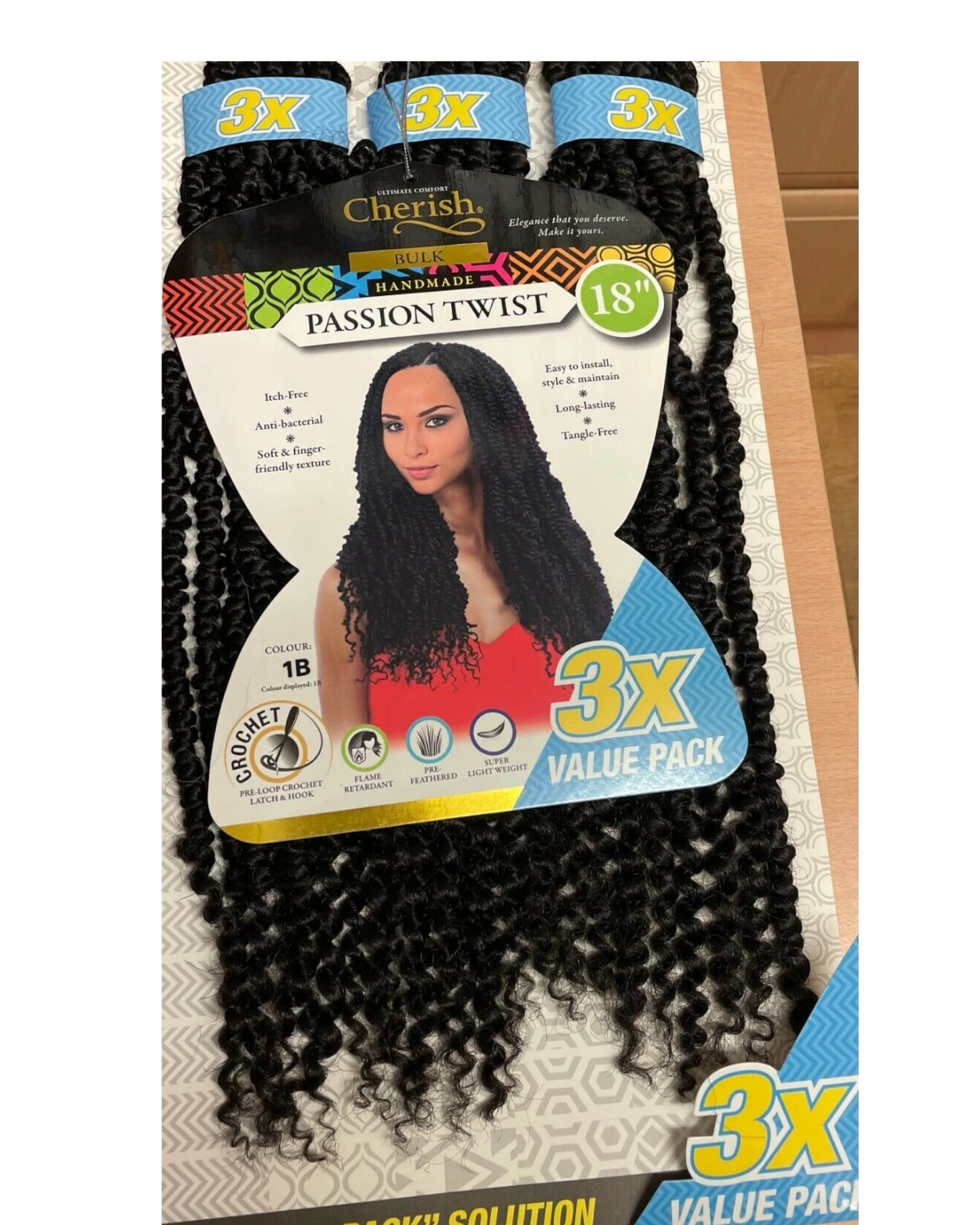 Cherish Synthetic Crochet Braid Hair Extension Handmade  3 x Passion Twist 18"