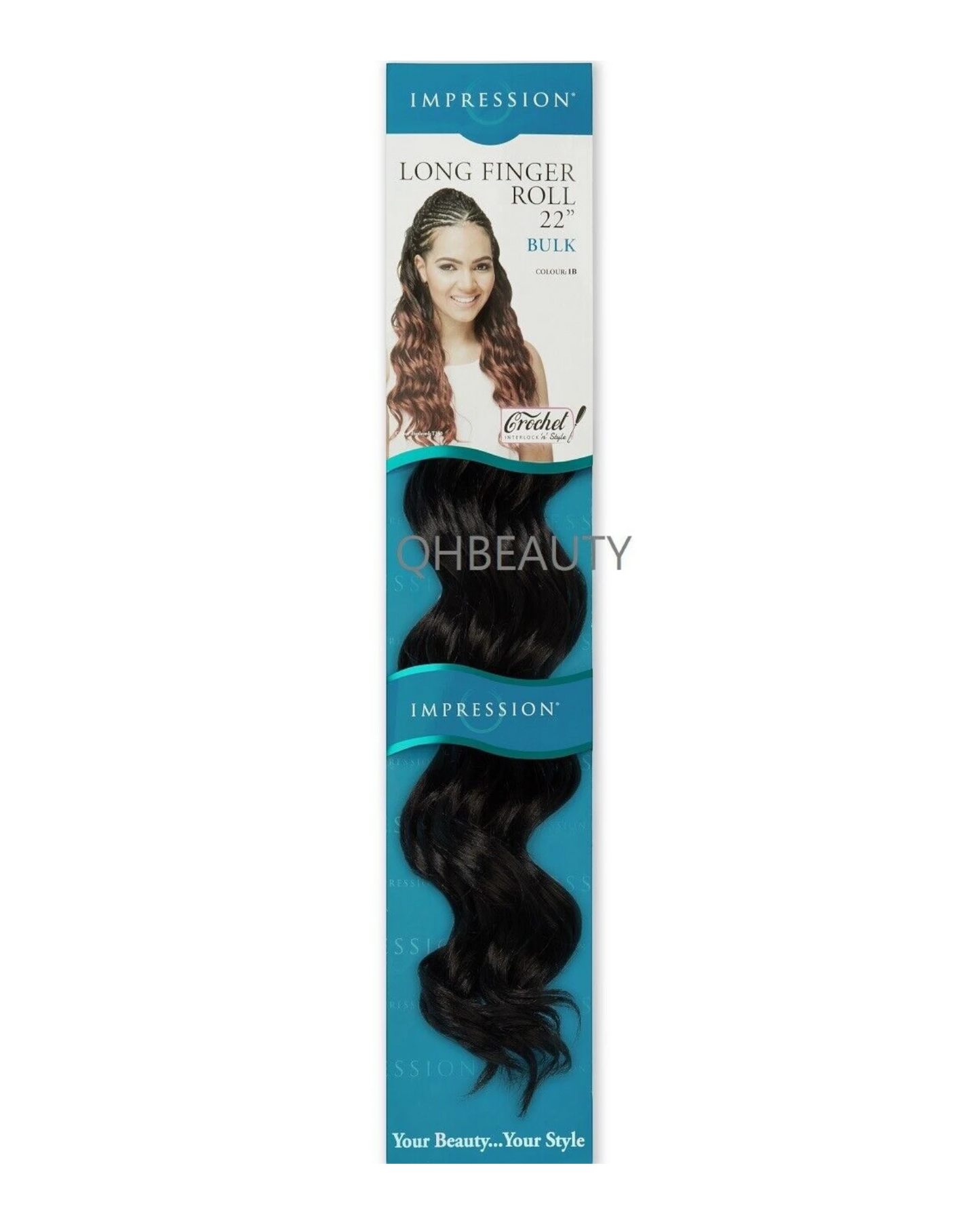 IMPRESSION SYNTHETIC HAIR EXTENSION CROCHET CURLY BRAID - LONG FINGER ROLL 22"