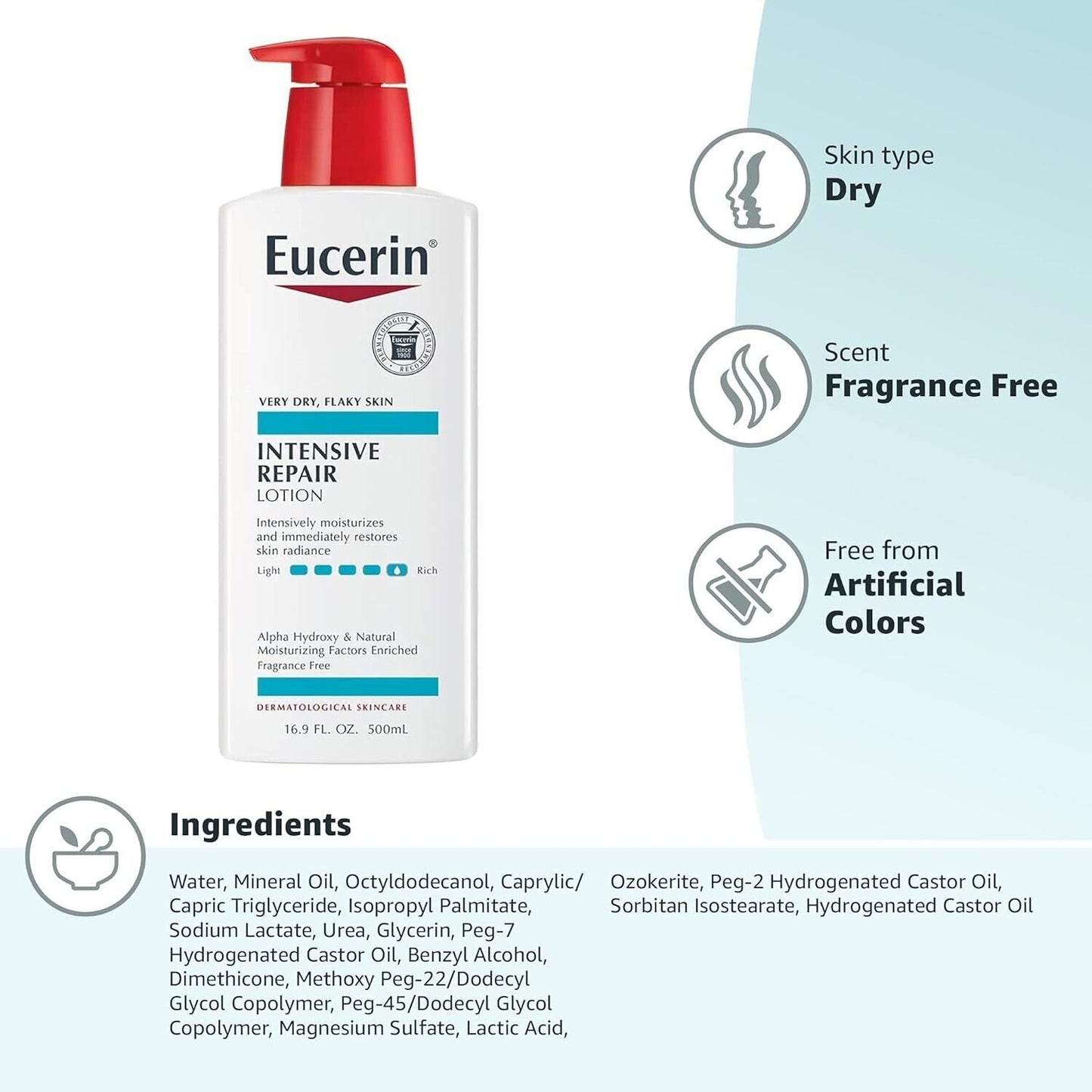 Eucerin Intensive Repair Lotion Fragrance Free Very Dry skin 16.9 fl oz (500 ml)
