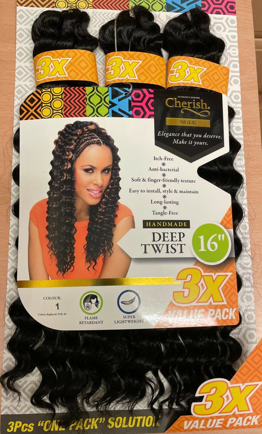 Cherish Synthetic Crochet Braid Hair Extension Handmade  3 x Deep Twist 16"