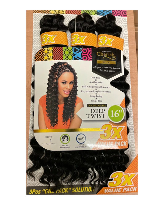 Cherish Synthetic Crochet Braid Hair Extension Handmade  3 x Deep Twist 16"
