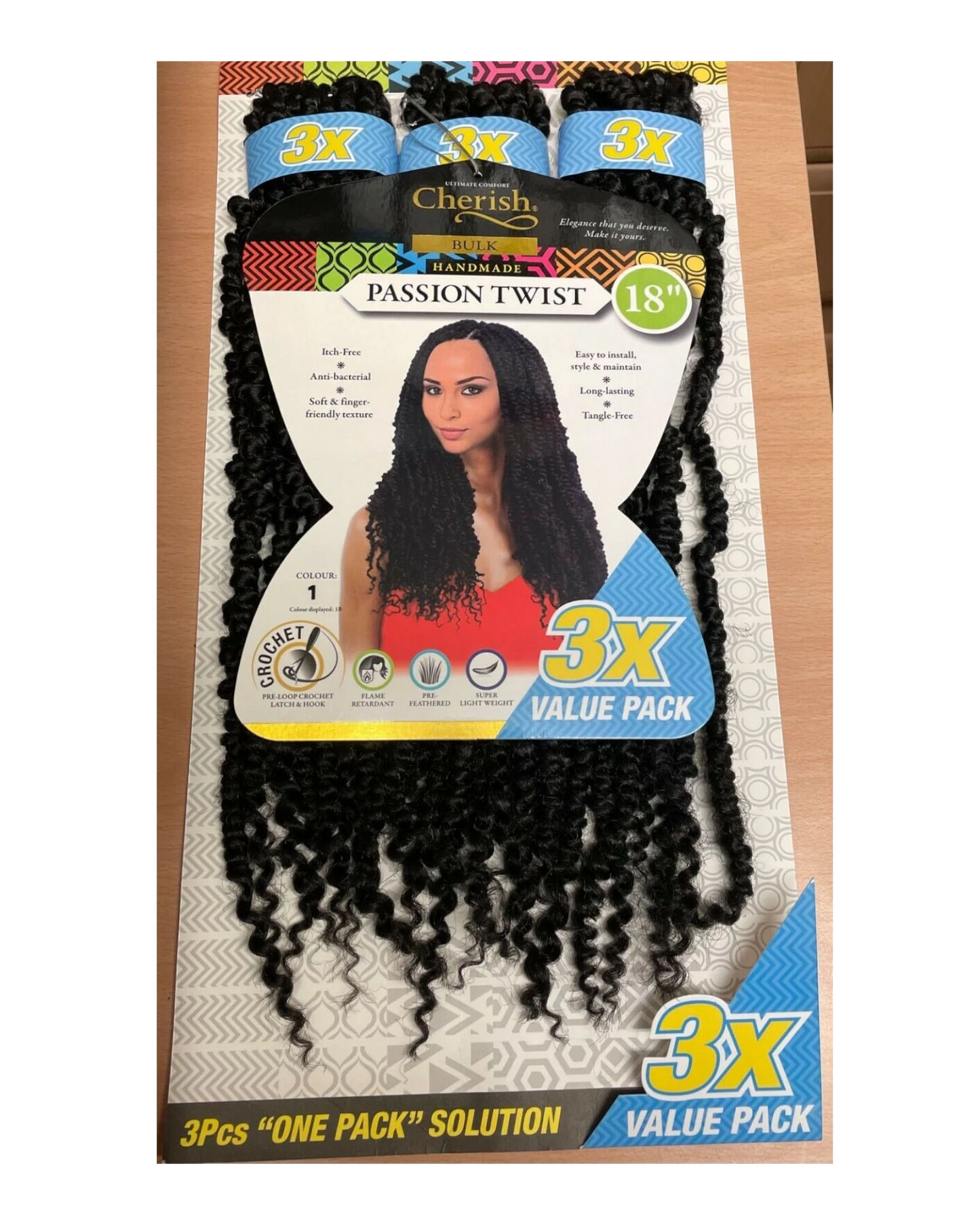 Cherish Synthetic Crochet Braid Hair Extension Handmade  3 x Passion Twist 18"
