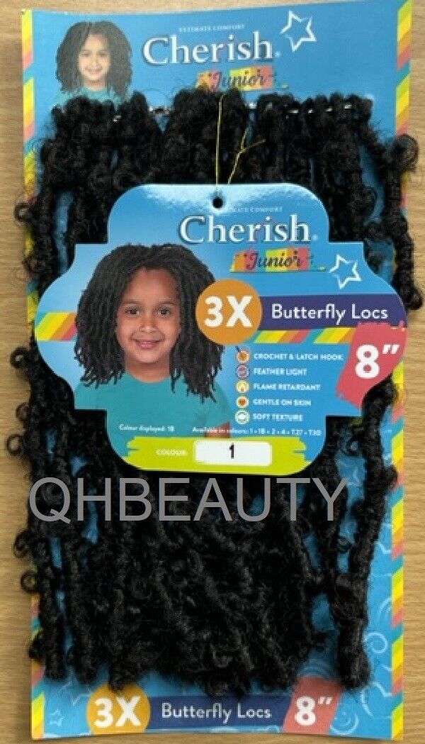 CHERISH SYNTHETIC JUNIOR KIDS CROCHET BRAID HAIR EXTENSION - 3 X BUTTERFLY LOCS 8 ''