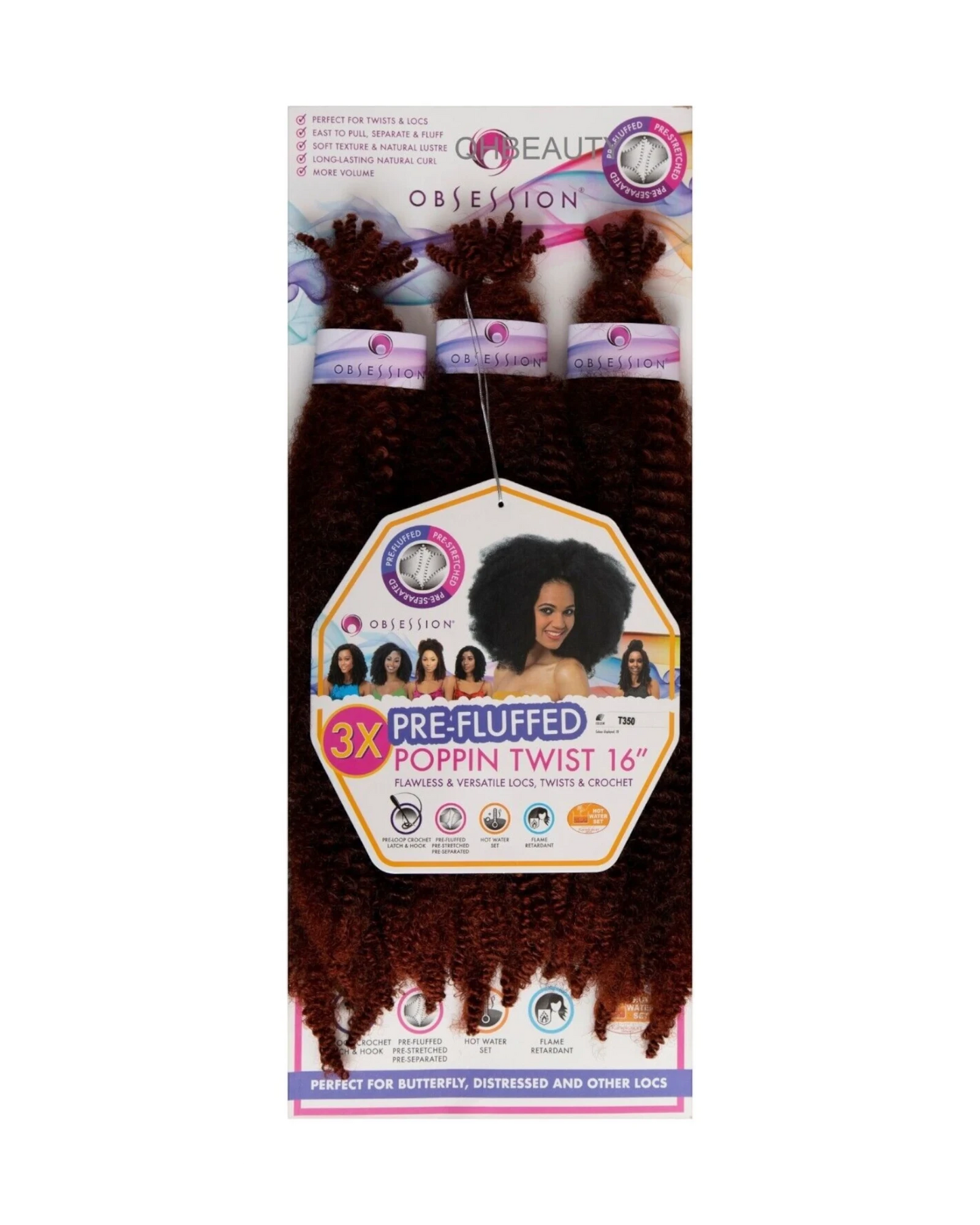 OBSESSION SYNTHETIC CROCHET SOFT BRAID 3X PRE-FLUFFED - POPPIN TWIST 16'' & 20"