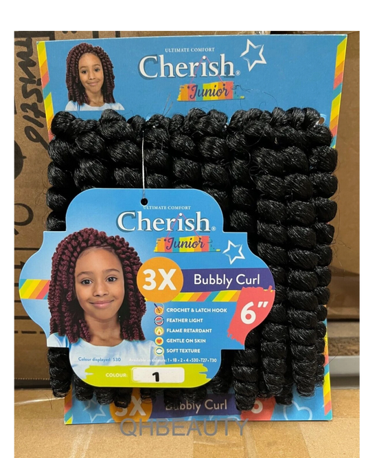 CHERISH SYNTHETIC JUNIOR KIDS CROCHET BRAID HAIR EXTENSION - BUBBLY CURL 6 INCH