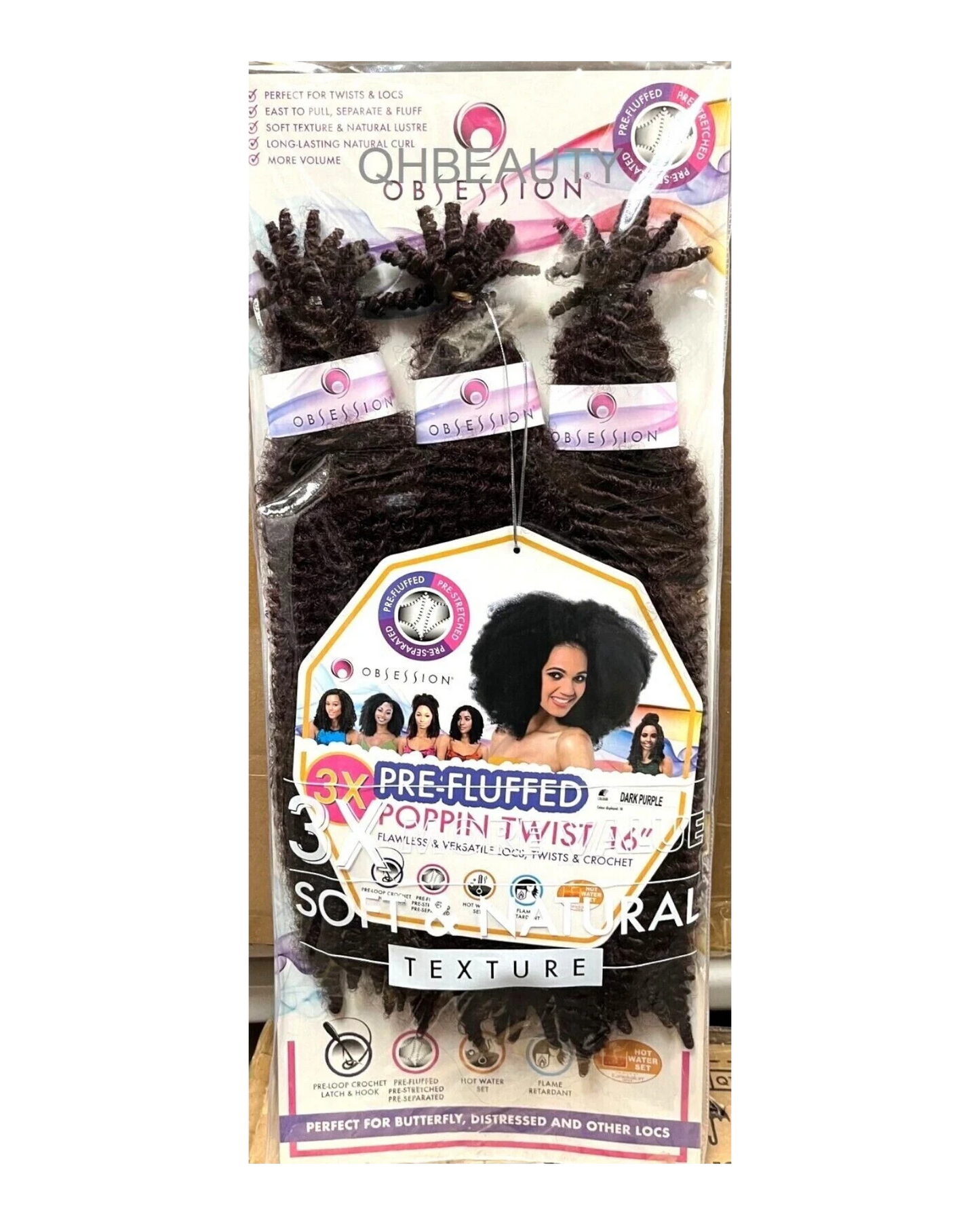 OBSESSION SYNTHETIC CROCHET SOFT BRAID 3X PRE-FLUFFED - POPPIN TWIST 16'' & 20"