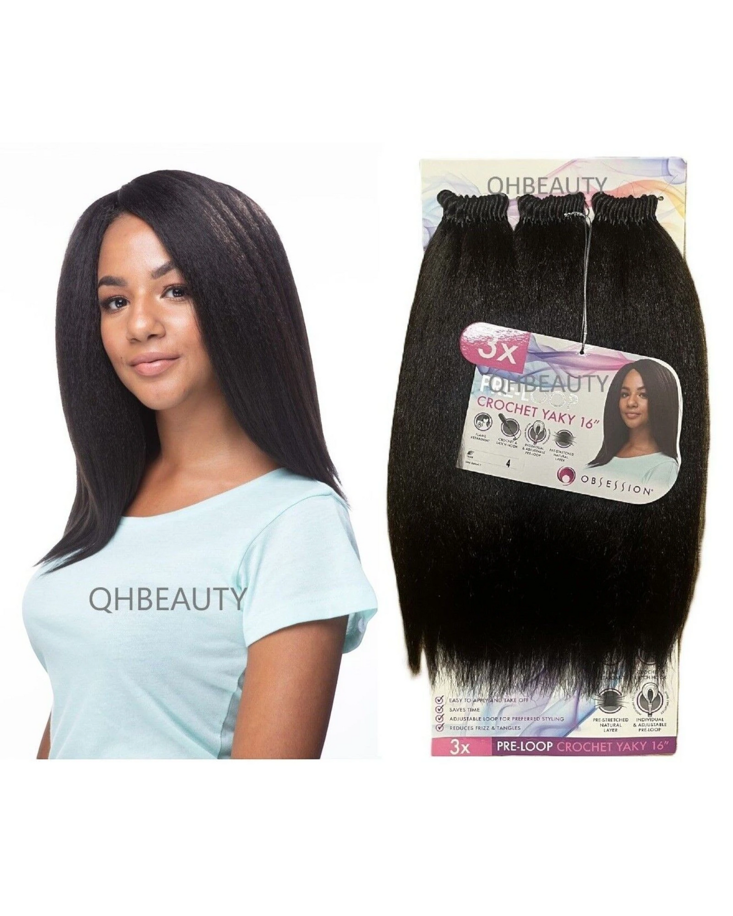 Obsession Synthetic Braid Straight Hair Extension - PRE LOOP CROCHET YAKY 16 ''