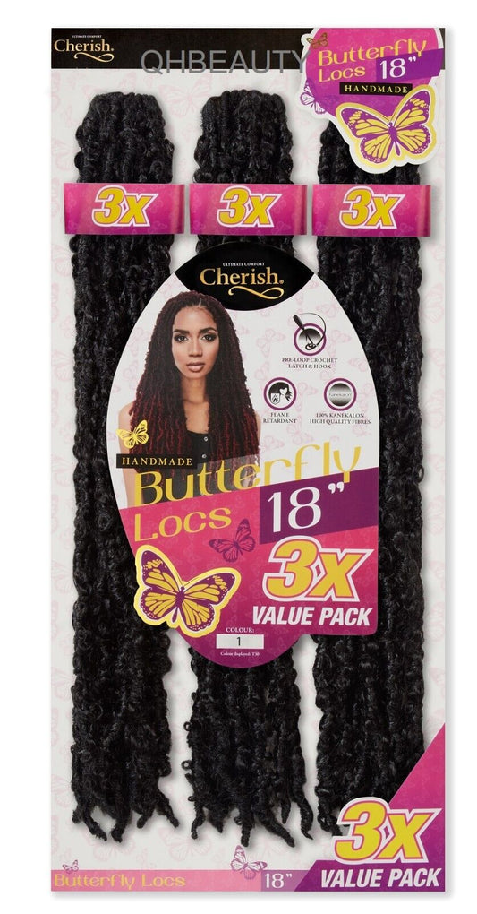 CHERISH SYNTHETIC CROCHET HAIR EXTENSION PRE LOOP BRAID - 3 X BUTTERFLY LOC 18''