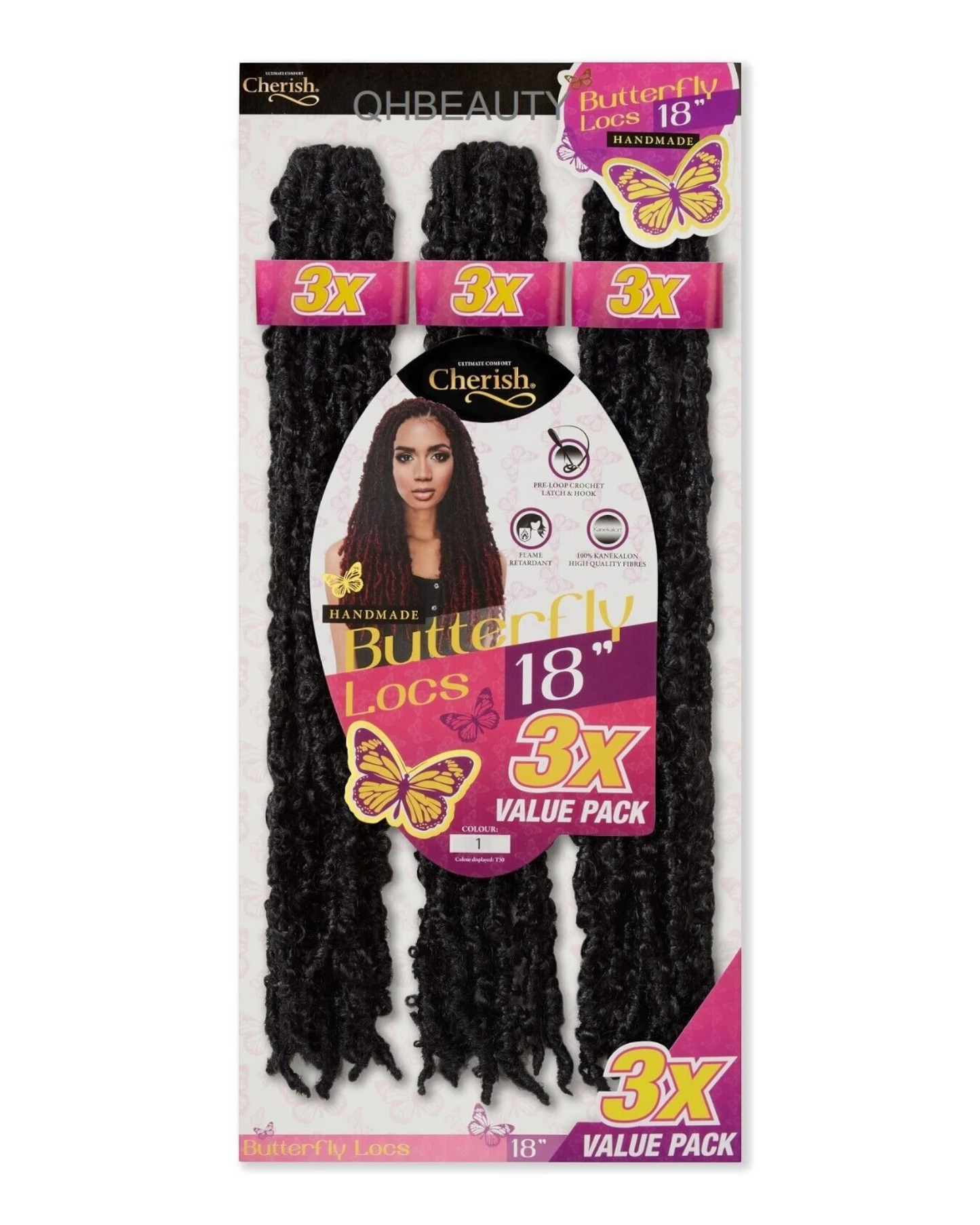 CHERISH SYNTHETIC CROCHET HAIR EXTENSION PRE LOOP BRAID - 3 X BUTTERFLY LOC 18''
