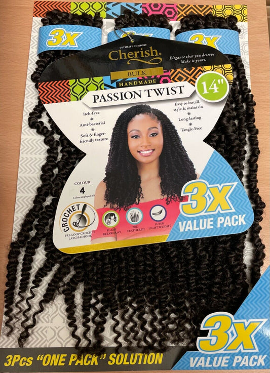 Cherish Synthetic Crochet Braid Hair Extension Handmade  3 x Passion Twist 14"