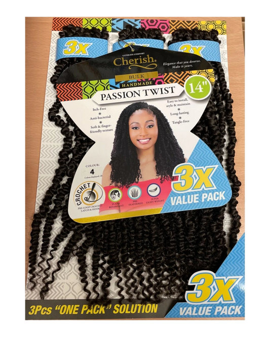 Cherish Synthetic Crochet Braid Hair Extension Handmade  3 x Passion Twist 14"