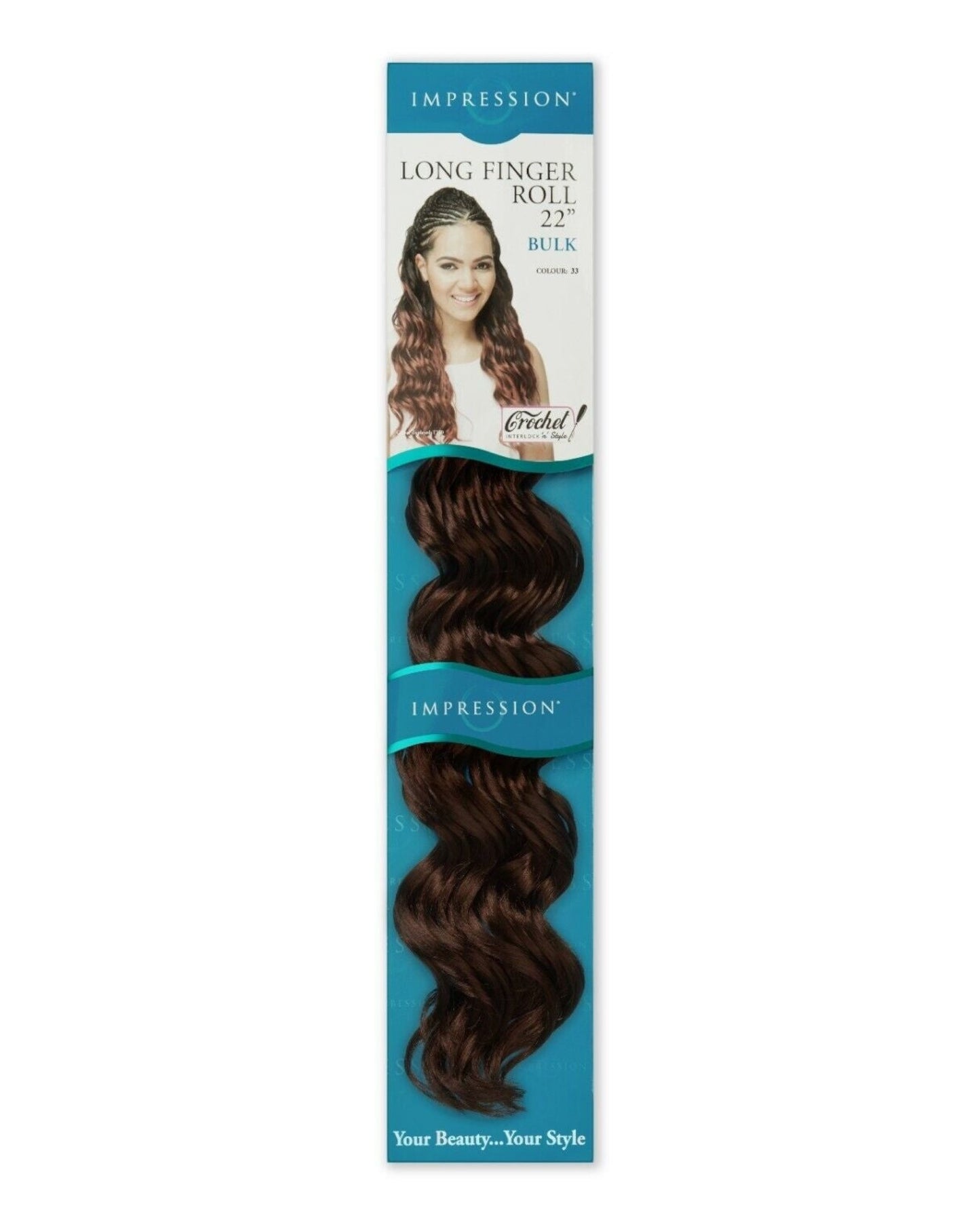 IMPRESSION SYNTHETIC HAIR EXTENSION CROCHET CURLY BRAID - LONG FINGER ROLL 22"