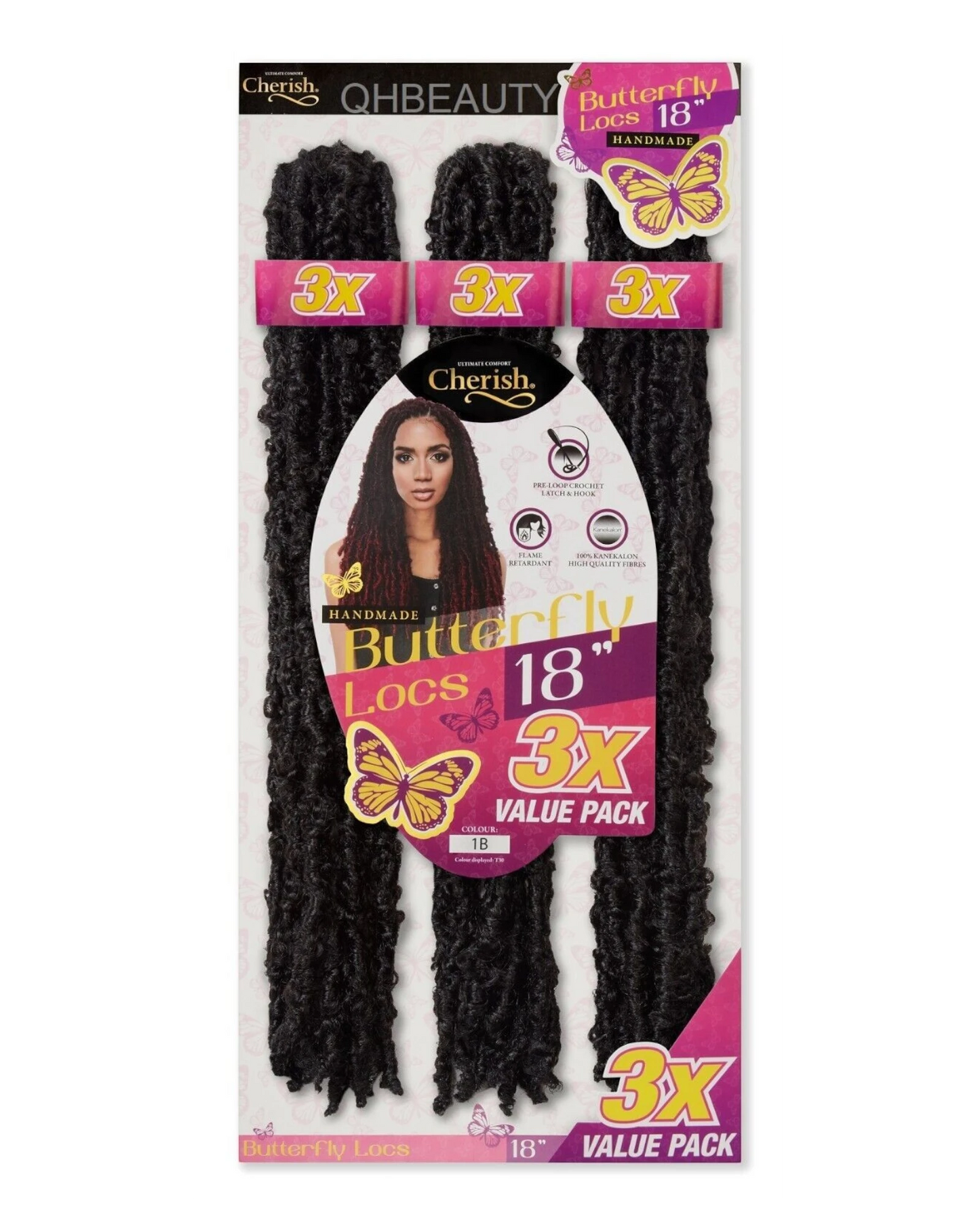 CHERISH SYNTHETIC CROCHET HAIR EXTENSION PRE LOOP BRAID - 3 X BUTTERFLY LOC 18''