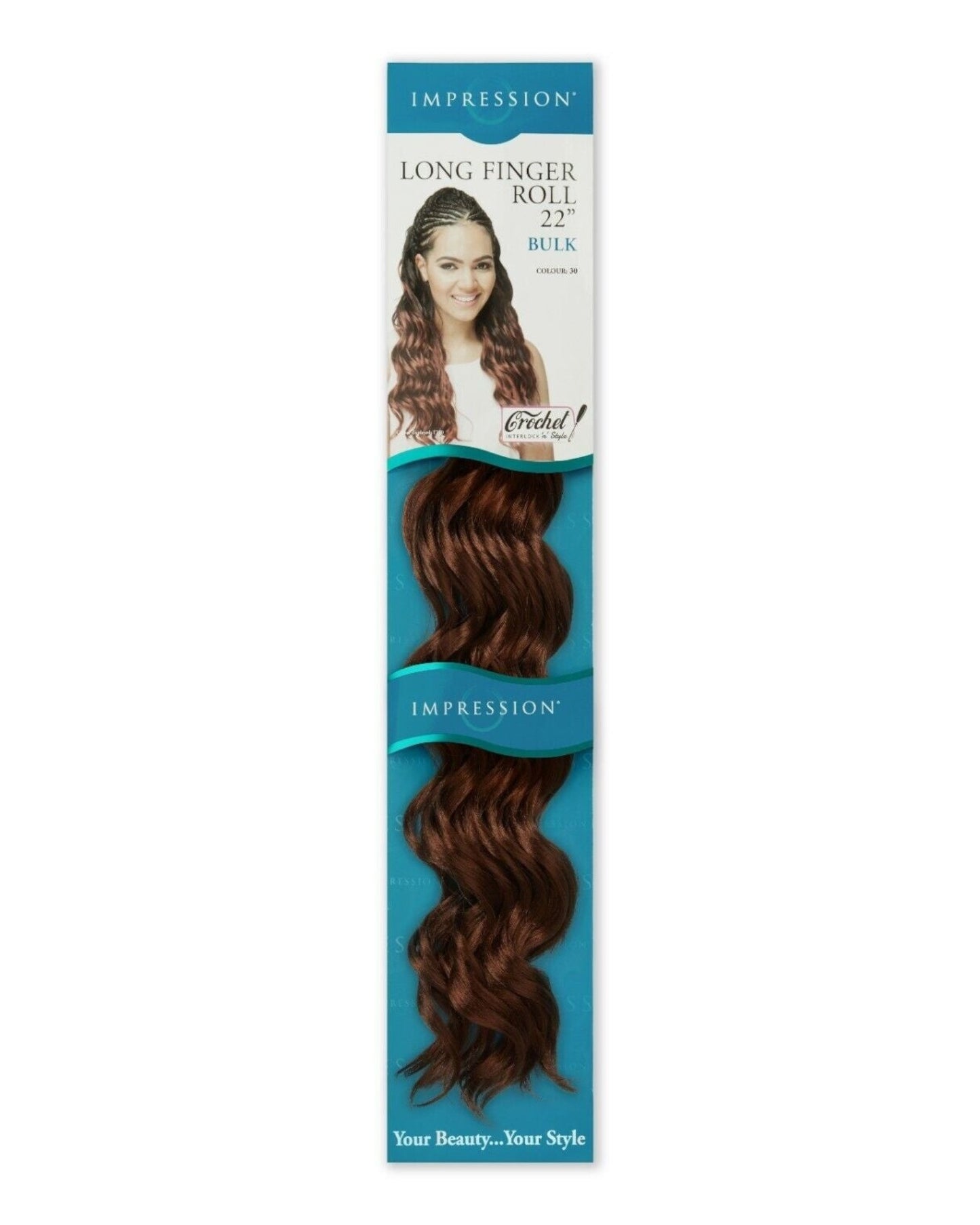 IMPRESSION SYNTHETIC HAIR EXTENSION CROCHET CURLY BRAID - LONG FINGER ROLL 22"