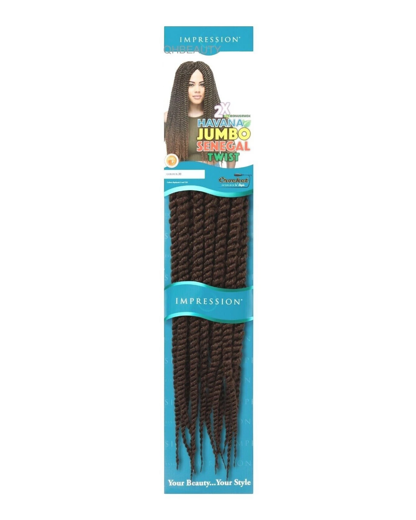 IMPRESSION CROCHET BULK HAIR EXTENSION BRAID -  2 X HAVANA JUMBO SENEGAL TWIST