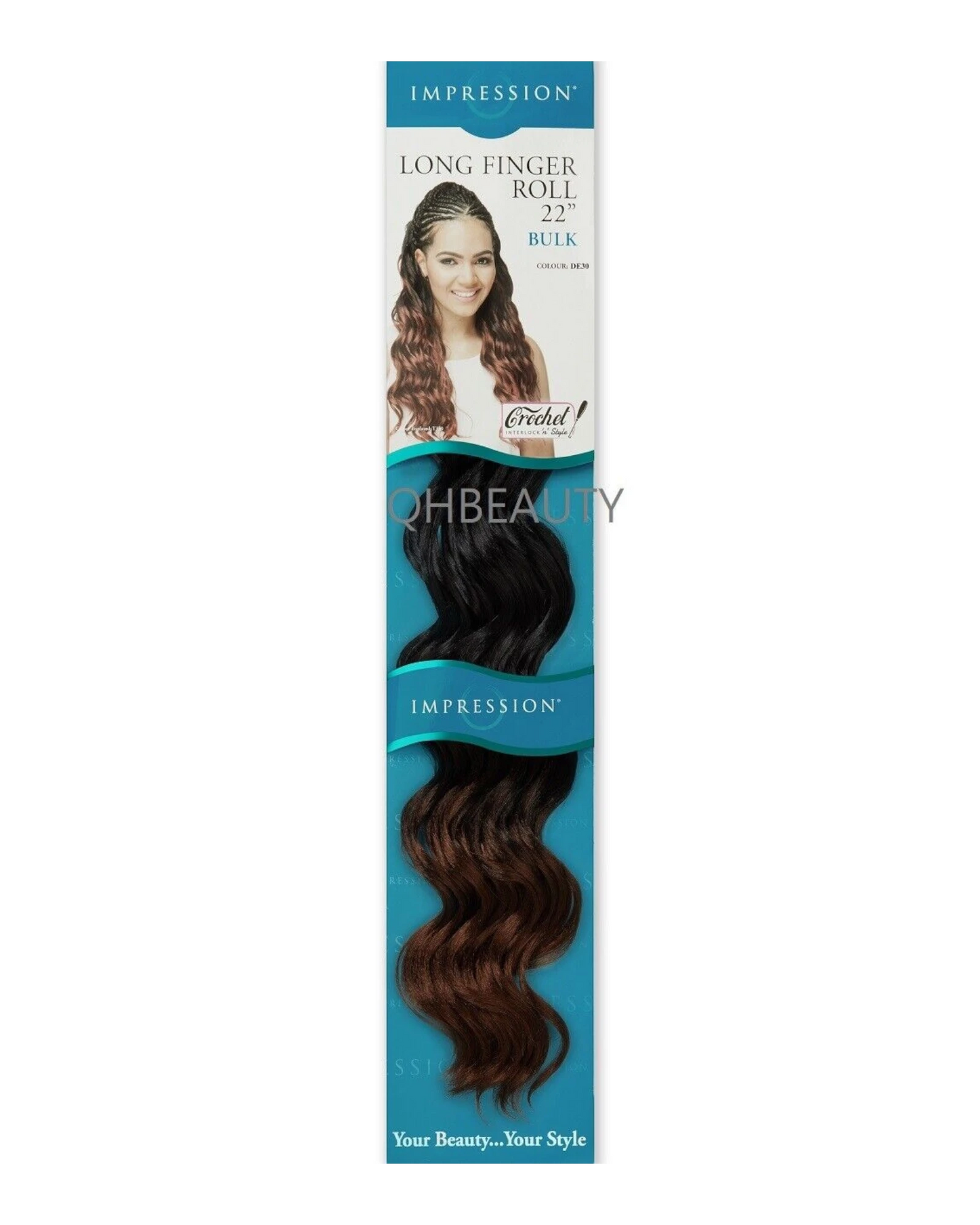 IMPRESSION SYNTHETIC HAIR EXTENSION CROCHET CURLY BRAID - LONG FINGER ROLL 22"