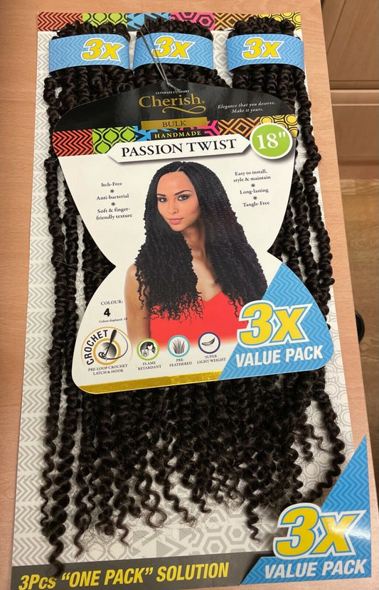 Cherish Synthetic Crochet Braid Hair Extension Handmade  3 x Passion Twist 18"