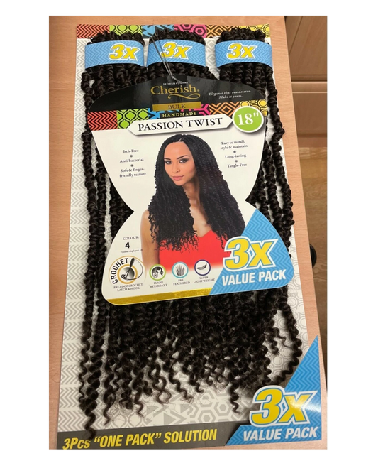 Cherish Synthetic Crochet Braid Hair Extension Handmade  3 x Passion Twist 18"