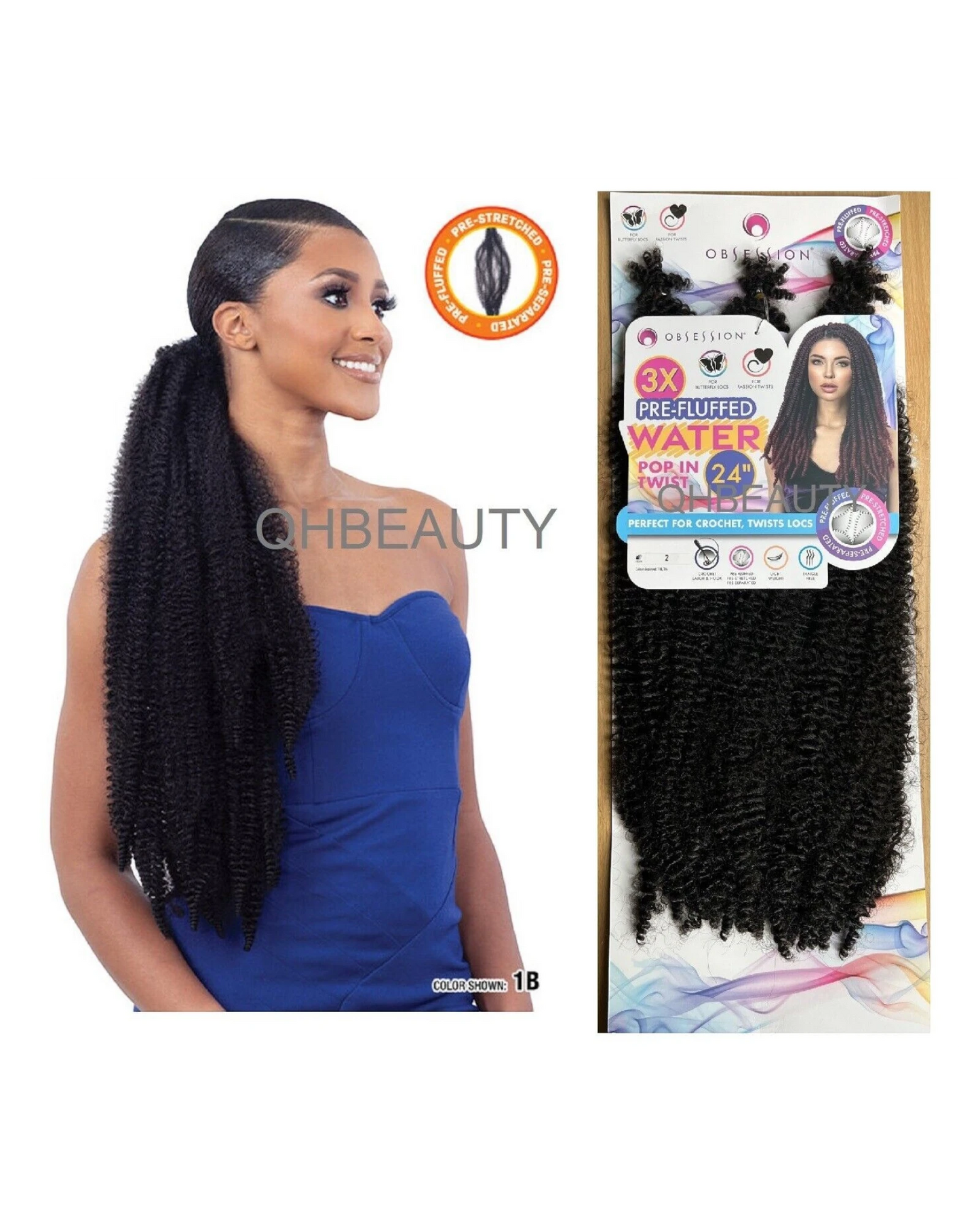 OBSESSION SYNTHETIC CROCHET BRAID 3X PRE-FLUFFED - WATER POPPIN TWIST 24 INCHES