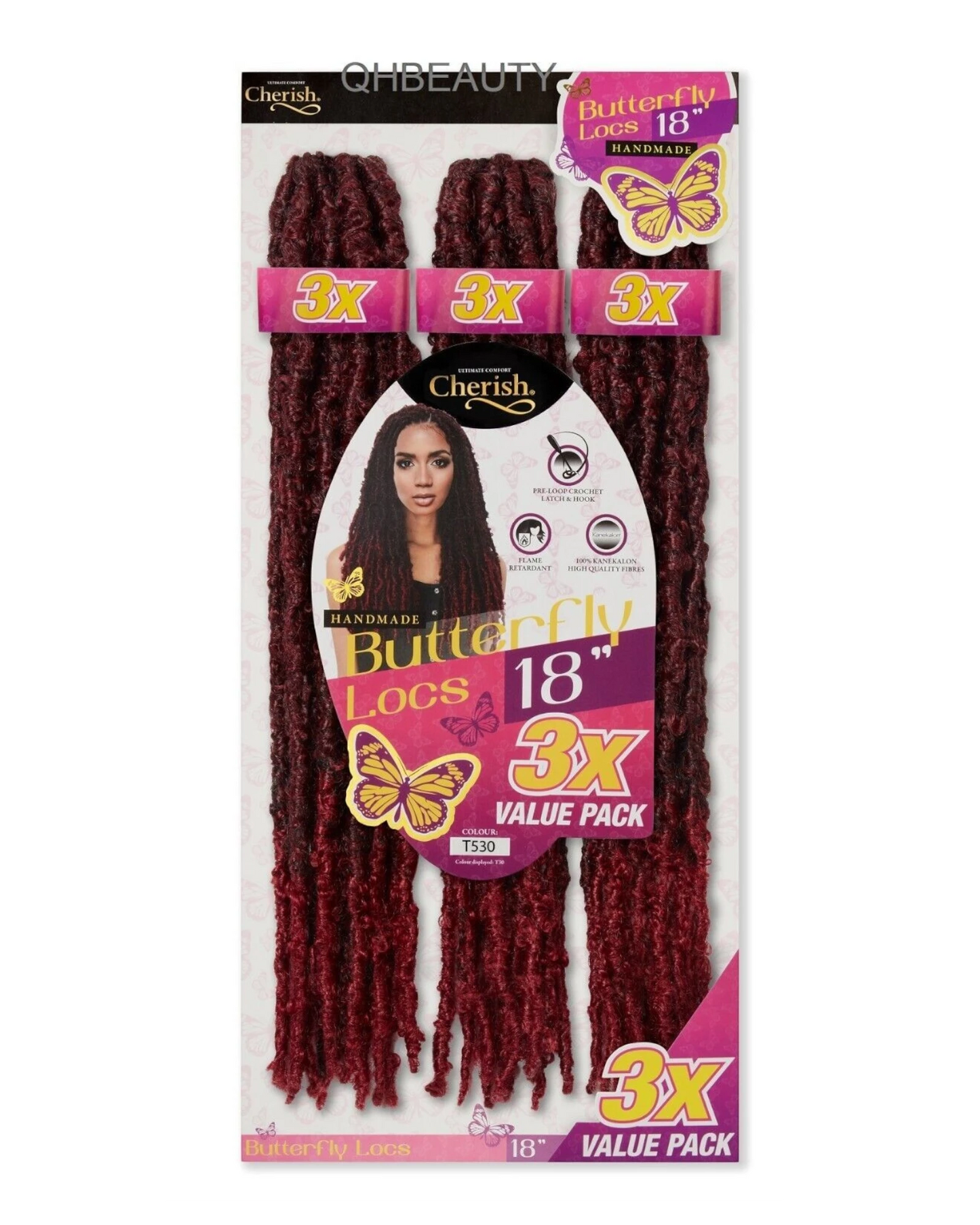 CHERISH SYNTHETIC CROCHET HAIR EXTENSION PRE LOOP BRAID - 3 X BUTTERFLY LOC 18''